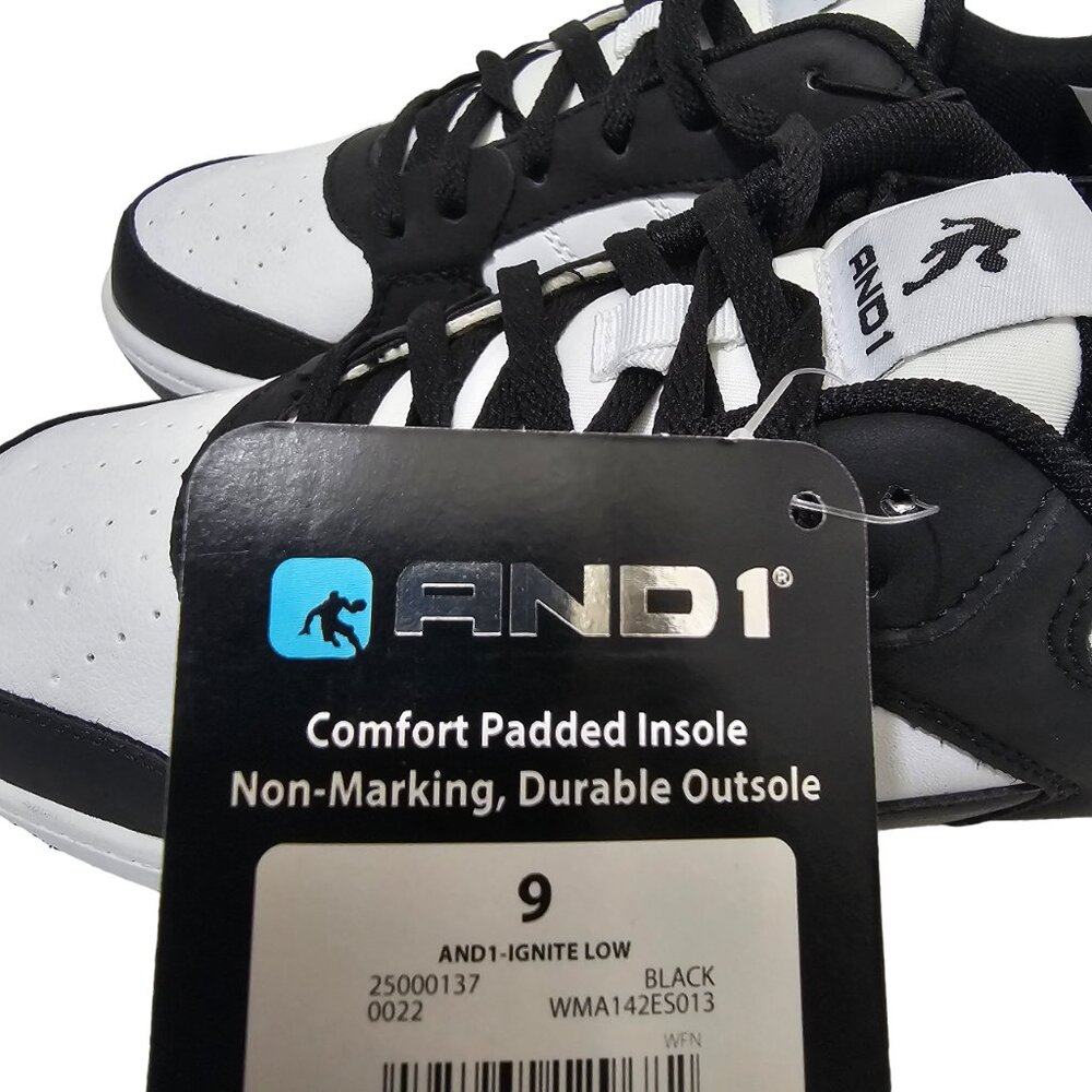 AND1 Womens Low Top Basketball Athletic Sneakers Sz 9 Lace-up Ignite Black White - Picture 5 of 8